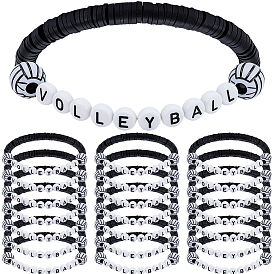 24шт. спортивные браслеты ручной работы из полимерной глины хейши и акриловых бусин для женщин, волейбол и слово