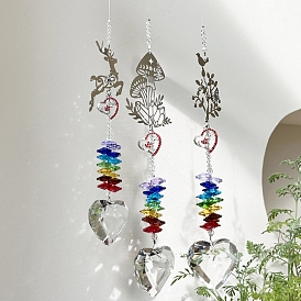 Heart Glass Suncatcher for Windows Rainbow Maker, Metal Charm Hanging Ornaments, for Home Outdoor Decorations