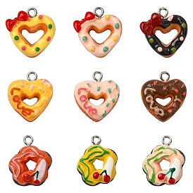 45 шт 9 стили подвески из непрозрачной смолы, пончик, с железной платиной петлей