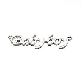 304 Stainless Steel Pendants, Word Baby-boy, 13x42x1mm, Hole: 1mm