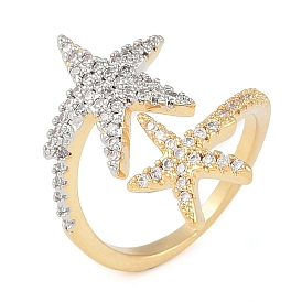 Starfish Brass Micro Pave Clear Cubic Zirconia Cuff Ring, for Women