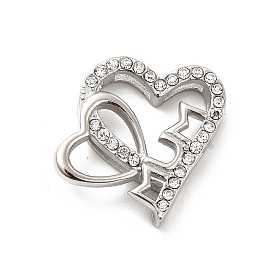 Mother's Day Theme 304 Stainless Steel Pendants, with Crystal Rhinestone, Bouble Heart with Word Mum Charms