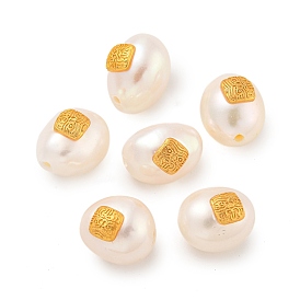 Oval Natural Freshwater Pearl Beads, with Long-Lasting Plated Rack Plating Brass Square Findings