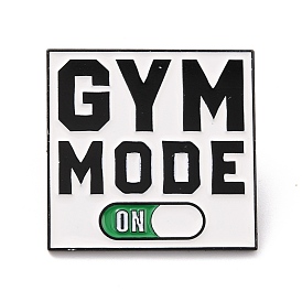 Gym Mode Word Enamel Pin, Square Alloy Enamel Brooch for Backpack Clothes, Electrophoresis Black