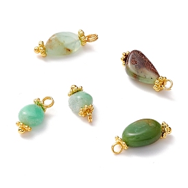 Natural Chrysoprase Charms, with Brass Eye Pin & Alloy Daisy Spacer Beads, Golden, Nuggets