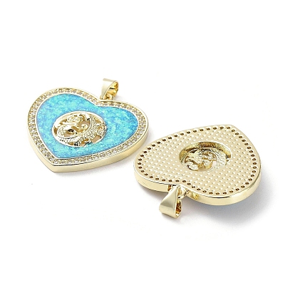 Rack Plating Brass Micro Pave Cubic Zirconia Pendants, with Synthetic Opal, Cadmium Free & Lead Free, Long-Lasting Plated, Real 18K Gold Plated