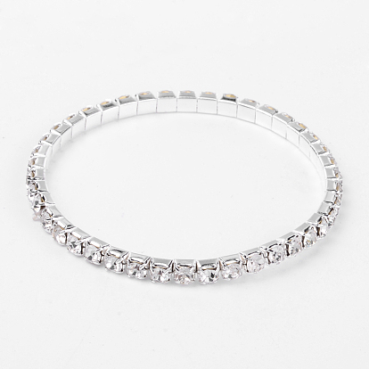 Sport Theme, Valentines Day Gifts for Her Single Row Stretch Rhinestone Tennis Bracelets, with Brass Findings, 50mm