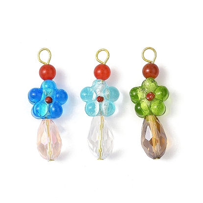 Лэмпворк ручной работы со стеклянными подвесками, с натуральным и окрашенным малайзийским нефритом, цветок