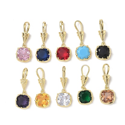 Brass Pave Cubic Zirconia Pendants, Single Stone Charms, Square Charms, Long-Lasting Plated, Rack Plating, Lead Free & Cadmium Free, Real 18K Gold Plated