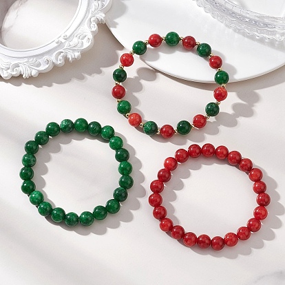 3 Браслеты из окрашенного натурального малазийского нефрита и латунных круглых бусин, эластичные, для женщин и мужчин, реальный 18 k позолоченный