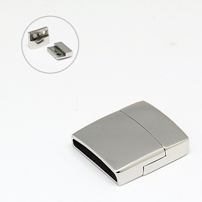 304 Stainless Steel Magnetic Clasps with Glue-in Ends, Rectangle, 23x21x6mm, Hole: 4x18.5mm