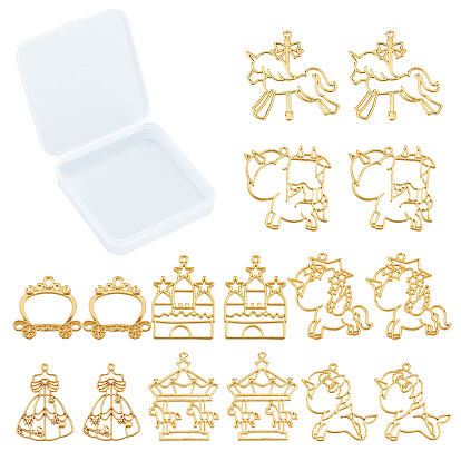 16Pcs 8 Styles Zinc Alloy Open Back Bezel Pendants, For DIY UV Resin, Epoxy Resin, Pressed Flower Jewelry
