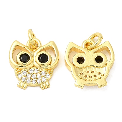 Brass Micro Pave Cubic Zirconia Pendants, Cadmium Free & Lead Free, Owl