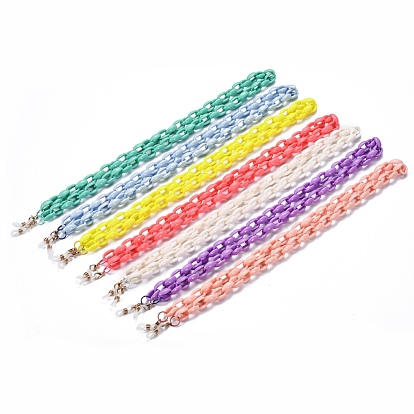 Chaînes de lunettes, tour de cou pour lunettes, avec chaînes de câble en acrylique, fermoirs à pince de homard en alliage et extrémités de boucle en caoutchouc