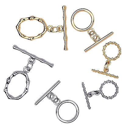 6 Set 3 Style 304 Stainless Steel Toggle Clasps Set, with 20Pcs Iron Open Jump Rings