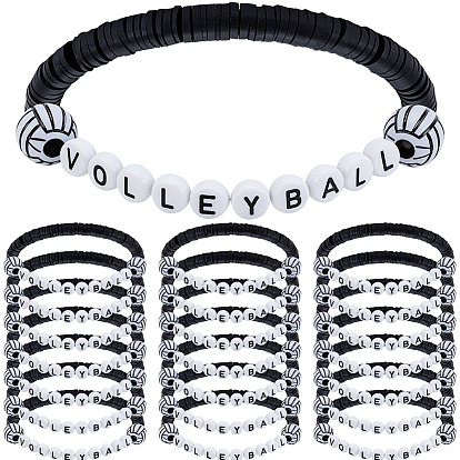 24шт. спортивные браслеты ручной работы из полимерной глины хейши и акриловых бусин для женщин, волейбол и слово