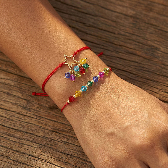 2шт. регулируемые браслеты из стеклянных бусин, плетеные из бусин, браслеты со звездами для женщин