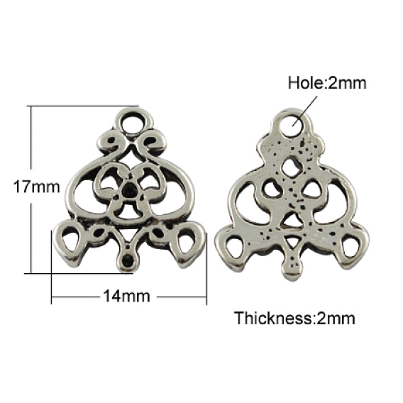 Коннекторы люстры тибетского стиля для размещения кабошонов, без кадмия и без свинца, 17x14x2 мм, отверстие : 2 мм, пригодный для стразов 1 мм
