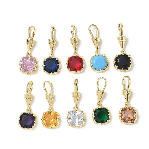 Pendentifs en laiton zircon cubique pavé, charmes de pierre unique, charmes carrés, plaqué longue durée, crémaillère plaquage, sans plomb et sans cadmium, réel 18 k plaqué or