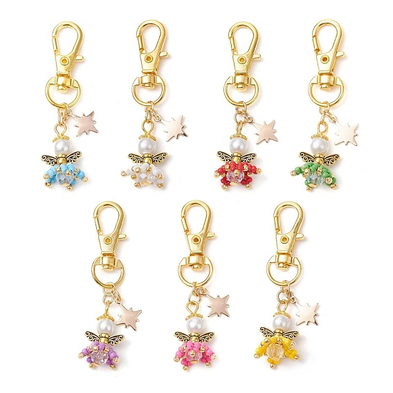 Подвеска в виде ангела из стеклянного бисера, Поворотные застежки-лобстеры из сплава, подвески для украшений сумок