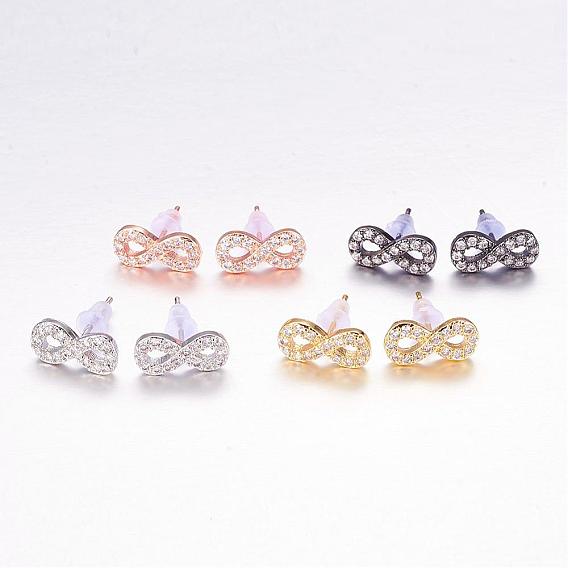 Brass Micro Pave Cubic Zirconia Stud Crawler Earrings, Climber Earrings,  Infinity
