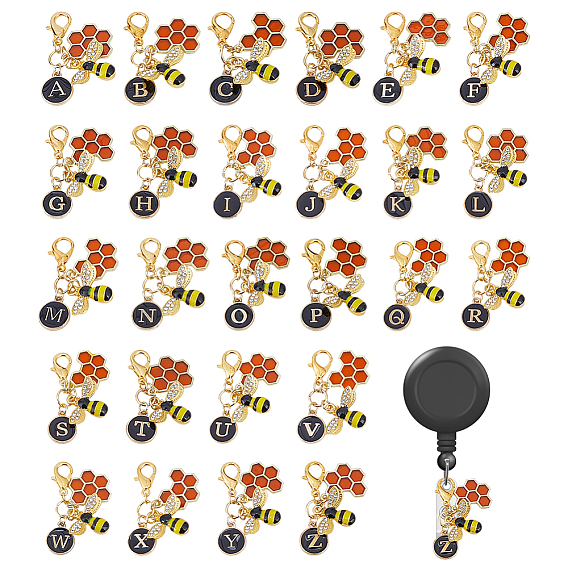 26 шт. подвесные украшения в виде пчел из эмалевого сплава, Сплав с застежками когтя омара, золотые