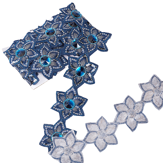 Пришить/приутюжить этнический стиль вышитый цветок полиэстер кружевные ленты, со стеклом и пайеткой, жаккардовая лента, тирольская лента, аксессуары для одежды