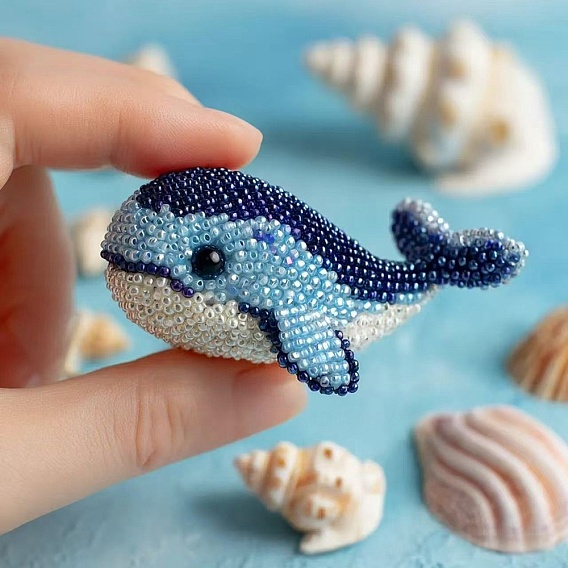 Наборы для вышивания бисером в виде дельфинов, включая смоляные бусины, Эластичная кристальная нить, ножницы, хлопковая набивка, ткань