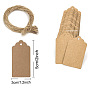 Kraft Paper Gift Tags, Hange Tags, with Hemp Rope, for Arts, Crafts and Food, Rectangle