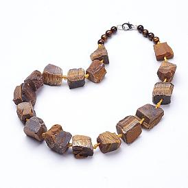 Ожерелья из бисера с грубыми натуральными драгоценными камнями, с латунными карабин-лобстерами 