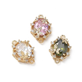 Латунные микро проложить кубического циркония подвески, овал с цветочными подвесками, реальный 18 k позолоченный