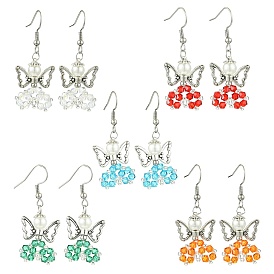 Glass Dangle Earrings, with Alloy Beads and 304 Stainless Steel Earring Hooks, Angel