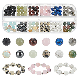 120шт 12 стили наборы бусин из смешанных драгоценных камней, круглые, смешанные окрашенные и неокрашенные