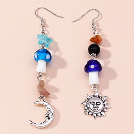 Arcylic Dangle Earrings, with Alloy Findings and Gemstone Beads, Mushroom