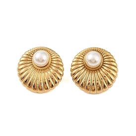 Ion Plating(IP) 304 Stainless Steel with ABS Imitation Pearl Stud Earrings for Women, Flat Round