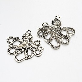 Tibetan Style Alloy Pendants, Octopus, Lead Free & Cadmium Free, 56.5x58.5x4mm, Hole: 4.5mm