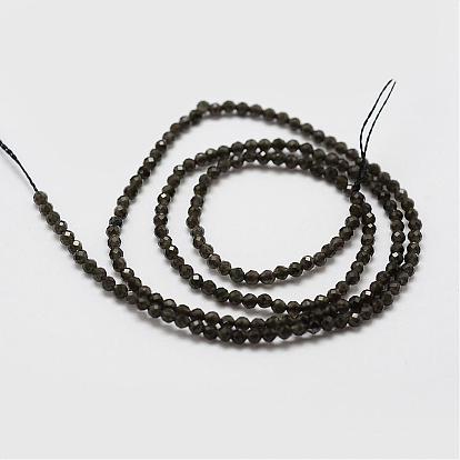Natural Obsidian Bead Strands, Faceted, Round