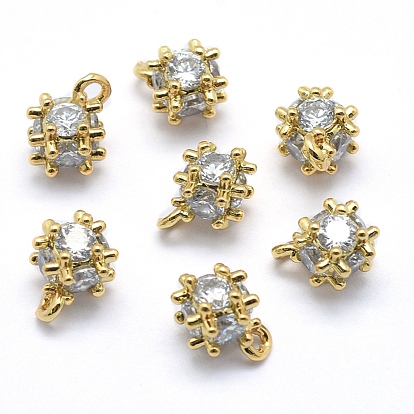 Brass Charms, with Cubic Zirconia, Cadmium Free & Nickel Free & Lead Free, Round, Real 18K Gold Plated