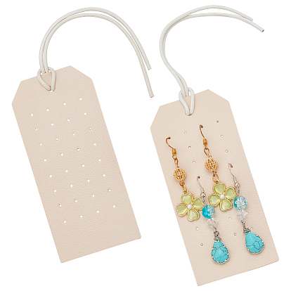 Органайзер для сережек из искусственной кожи, подвесные карточки для сережек-гвоздиков, с веревкой, прямоугольные
