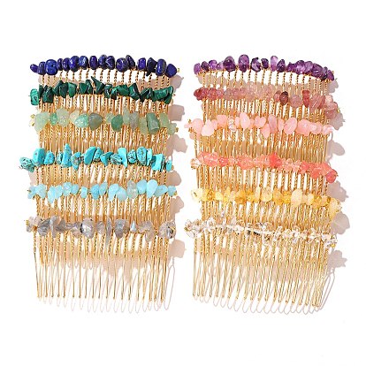 Заколка для волос с драгоценным камнем и гравием, с металлическими гребнями для волос