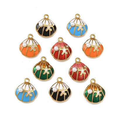 304 нержавеющей стальной эмали подвески, формы раковины, имитации жемчуга, золотые, без кадмия, без никеля и без свинца