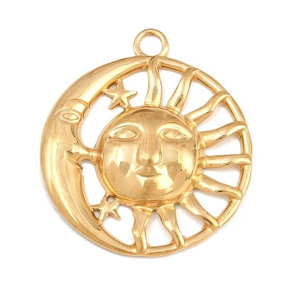 304 Edelstahl Anhänger, Mond- und Sonnengesicht-Anhänger