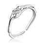 925 Sterling Silver Open Cuff Ring, Clear Cubic Zirconia Simple Thin Ring for Women