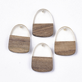 Transparent Resin & Walnut Wood Pendants, Teardrop