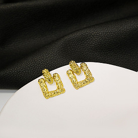 925 Silver Geometric Stud Earrings - Minimalist, Retro, Fashionable Metal Ear Decor.