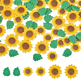 90 шт 3 стили кабошоны из непрозрачной смолы, подсолнечник и лист