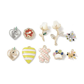 40Pcs 10 Styles Brass Enamel Charms, with Glass, Long-Lasting Plated, Real 18K Gold Plated & Real Platinum Plated, Mixed Shapes