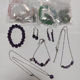 24Pair 316 Surgical Stainless Steel Dangle Earring & 304 Stainless Steel Necklaces & Beads Bracelets, with Natural  Gemstone