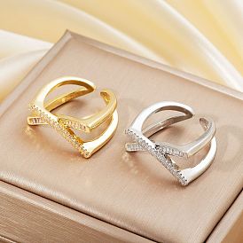 Кольца-манжеты в стиле хип-хоп из латуни с микропаве из прозрачных кубических цирконий для женщин