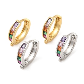 Rack Plating Brass Pave Colorful Cubic Zirconia Hoop Earrings, for Women, Lead Free & Cadmium Free, Long-Lasting Plated, Ring